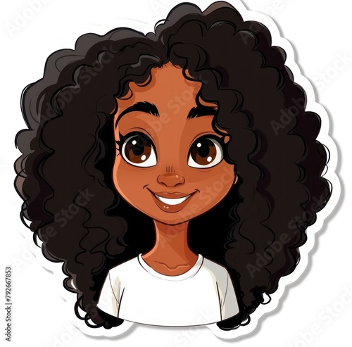 Charming Cartoon Girl with Curly Hair Sticker - Joyful and Bright - Generative AI