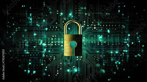 Digital lock and key symbols symbolizing internet security and encryption