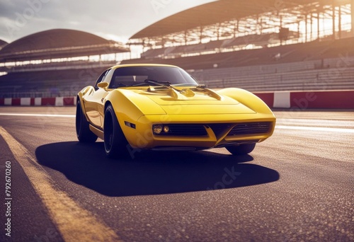 'yellow fantasy track future racing car success luxury expensive road race speed best winner feeling better motor engine sport target perspective irresistable fast furious mature flat' photo