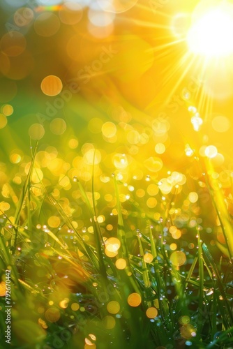 Radiant Dawn Sparkles on Dew-Soaked Grass, a Fresh Start - Generative AI