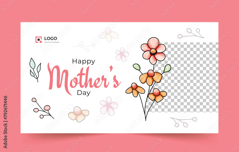 Obraz premium Mother's day social media cover banner with flowers