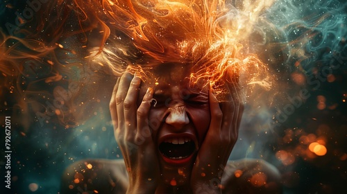 Nervous breakdown. Reaction to overwhelming stress. Seek help. Experience emotional outbursts, anxiety, or difficulty functioning in daily life. Cause a universal reaction. Attack of aggression photo