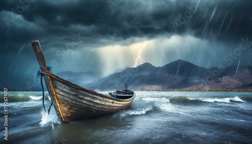 Boat on a Lake in Galilee during a Storm.
Matthew 8.  photo
