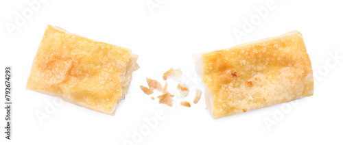 Delicious fresh puff pastries isolated on white, top view