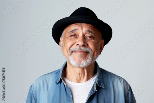 senior man wearing a black hat looking at camera