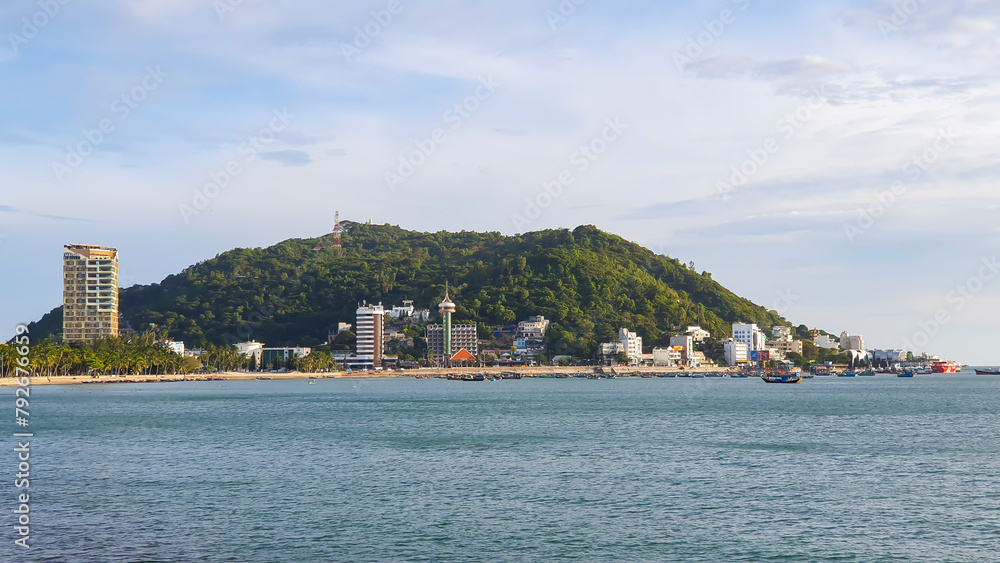 View Of Vung Tau Coastal Area With Mountain On Background. Vung Tau City Is One Of The Most Famous Tourist Destinations In Vietnam.