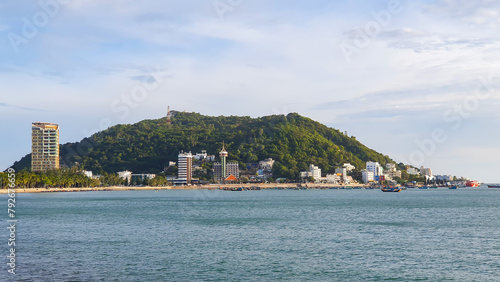 View Of Vung Tau Coastal Area With Mountain On Background. Vung Tau City Is One Of The Most Famous Tourist Destinations In Vietnam.