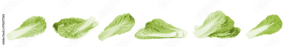 Fresh leaves of ripe Chinese cabbages isolated on white, set Fresh leaves of ripe Chinese cabbages isolated on white, set