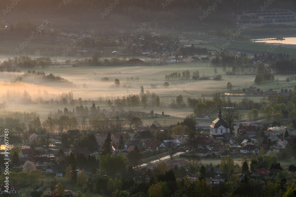 Misty landscape of a mountain valley.,Karkonosze,Poland