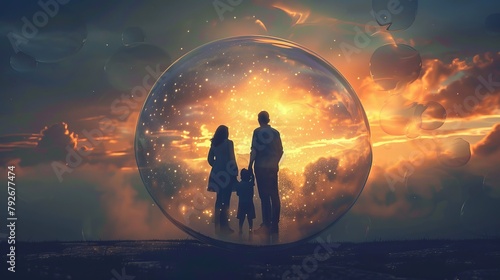 family inside a protective bubble.