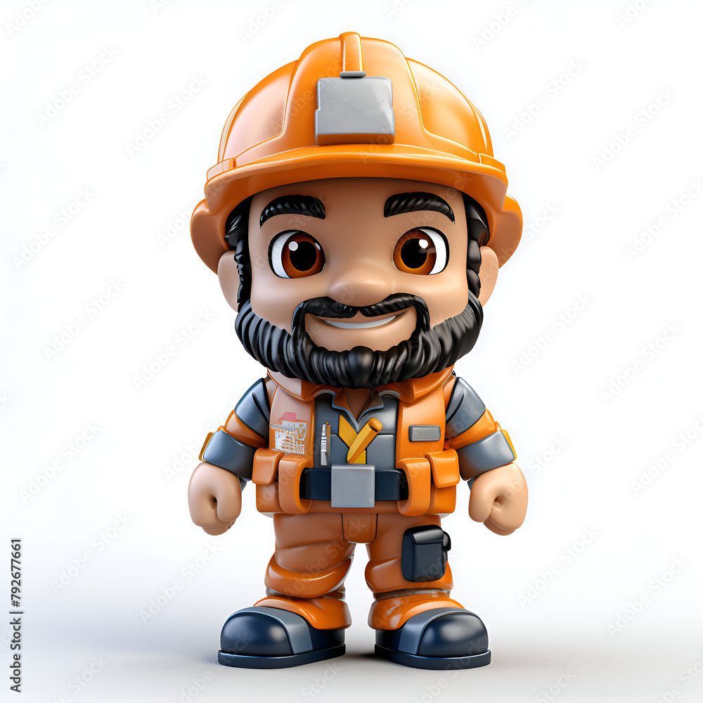 3D Render of an worker with a mustache and a helmet
