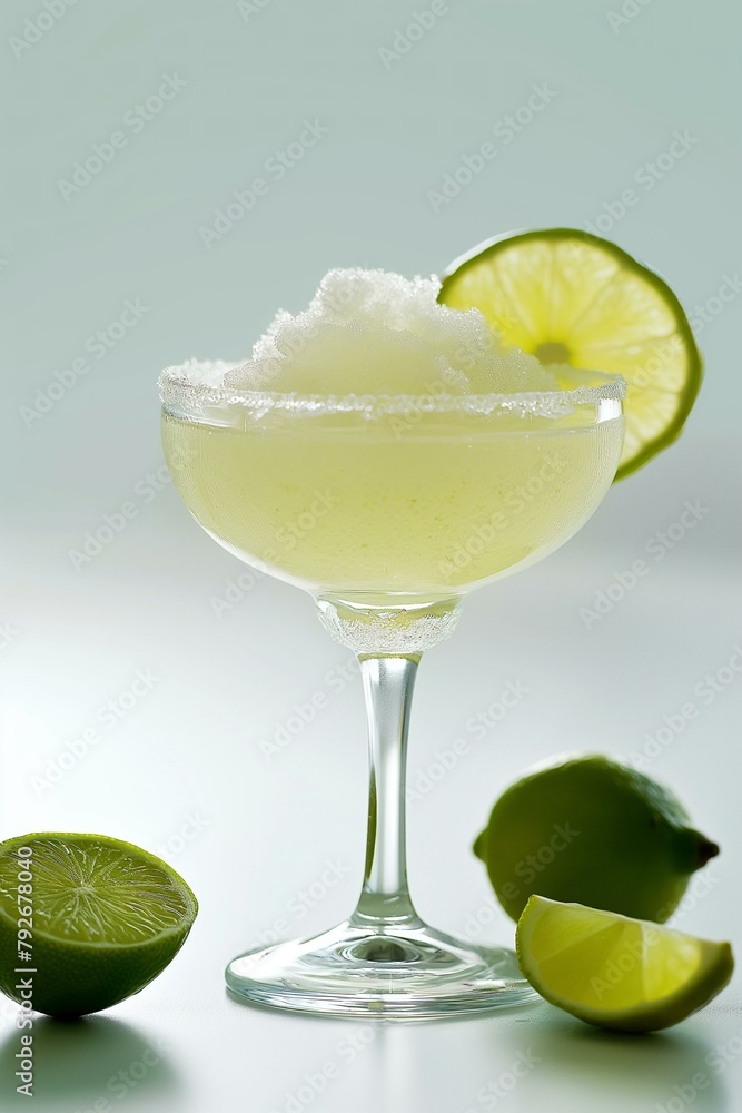 Refreshing Classic Daiquiri Cocktail With Frosty Lime Garnish on Elegant Glassware Refreshing Classic Daiquiri Cocktail With Frosty Lime Garnish on Elegant Glassware