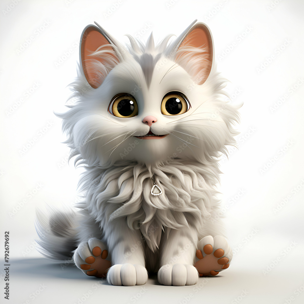Cute cat sitting on a white background. 3D rendering. Cute cat sitting on a white background. 3D rendering.