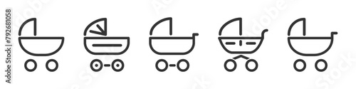 Baby carriage icon set. Strollers set. Pram icon. Vector isolated illustration