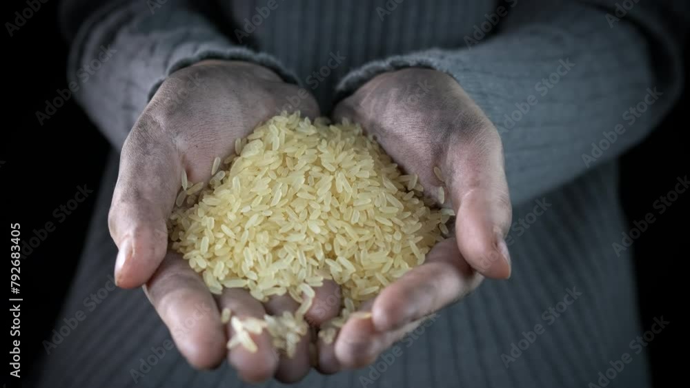 Hungry beggar hands with rice. A hungry dirty female hands with rice need for food during starvation time. Hungry beggar hands with rice. A hungry dirty female hands with rice need for food during starvation time.