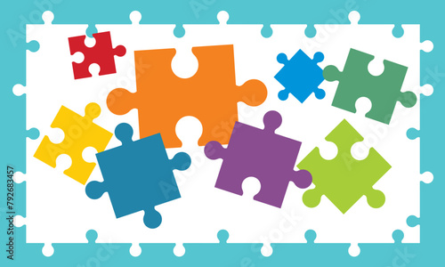 partly complete jigsaw puzzle vector cutout frame mask with individual jigsaw pieces