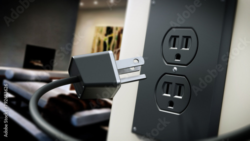 USA type AC power plug and socket on the wall. 3D illustration © Destina