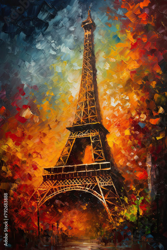 Impressionistic Eiffel Tower, painted poster. Bright colorful illustration © Irina B