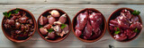 Raw chicken giblets raw poultry meat set : liver, stomach and heart