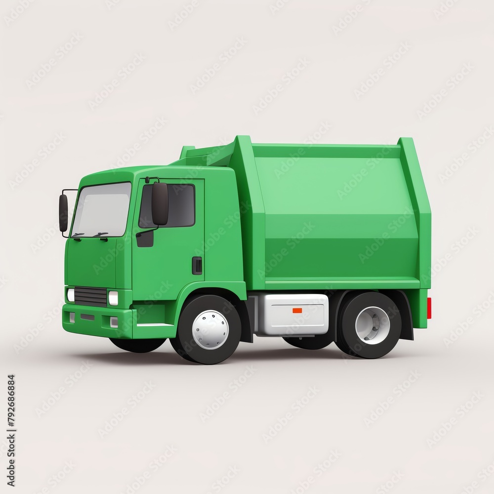 Waste Management Garbage truck, green and grey palette of illustration style.