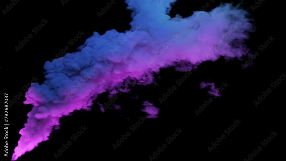 3D animation of thick smoke with flashing neon light on an isolated black background 3D animation of thick smoke with flashing neon light on an isolated black background