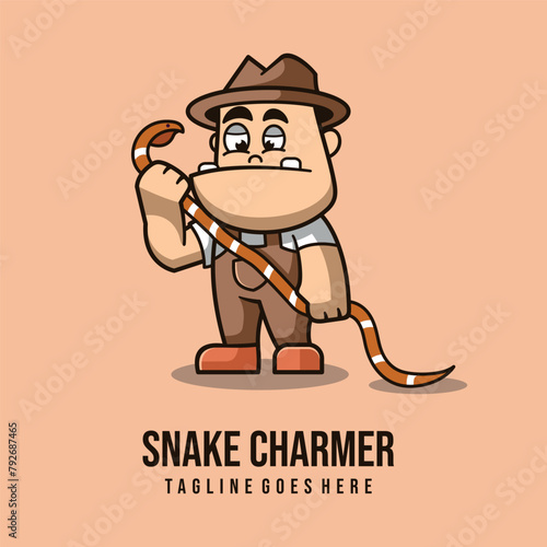 simple mascot logo snake charmer character design	