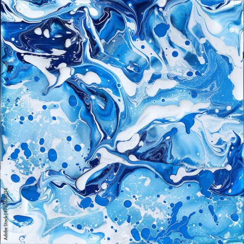 Abstract painting with blue and white colors. photo