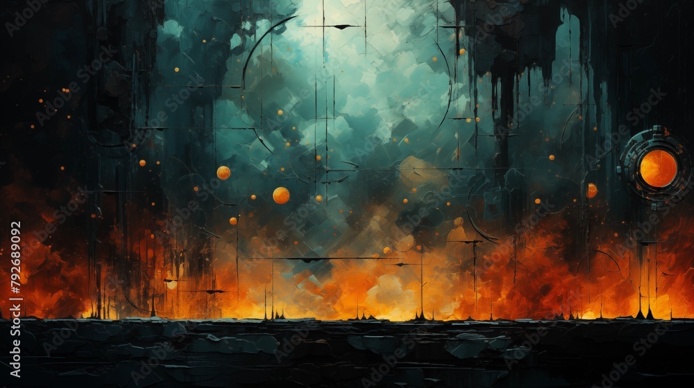 A Vision of a Dystopian Future: Fire, Ruins, and a Sky Teeming with Unknown Orbs