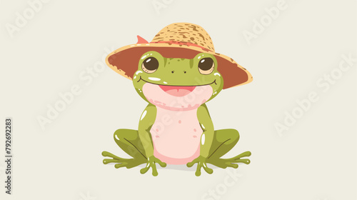 Cute frog in summer hat. Funny girl froggy. Adorable