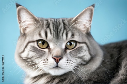 'light tabby cute pet space cat blue gray background text adorable animal beautiful breed care carnivore companion copy creature domestic felino fluffy friends funny fur grey hair happy healthy'