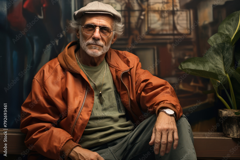 Mature man with gray hair and leather jacket Mature man with gray hair and leather jacket