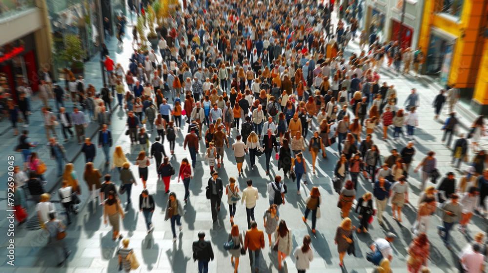 Obraz premium Large Group of People Walking Down a Street