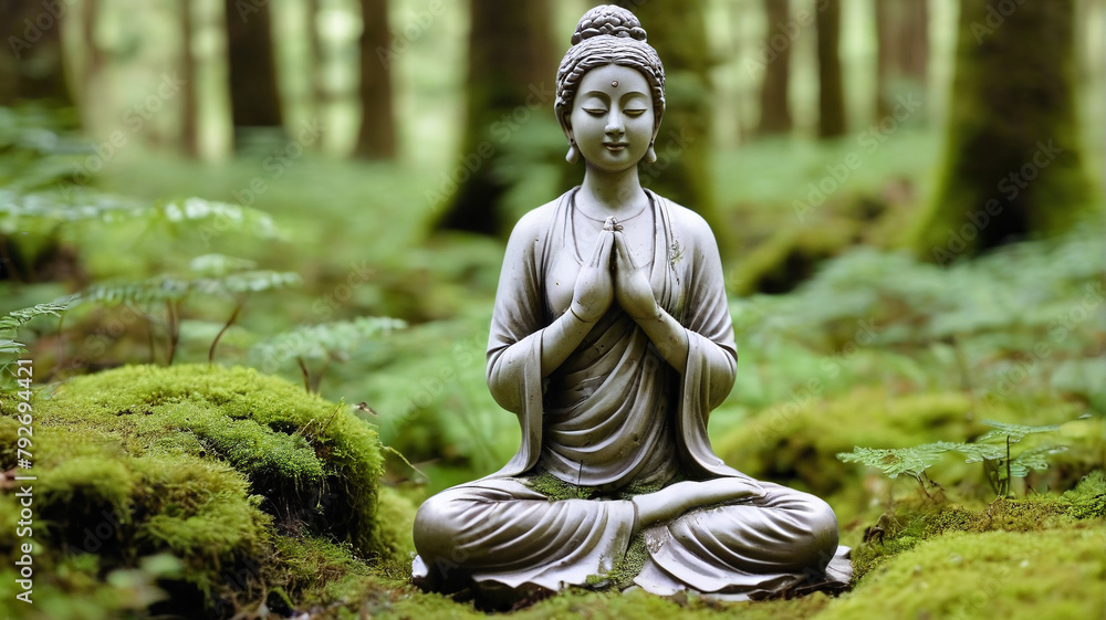 Alabaster figurine placed in the middle of the forest. Generative AI.
Alabaster figurine placed in the middle of the forest. Generative AI.