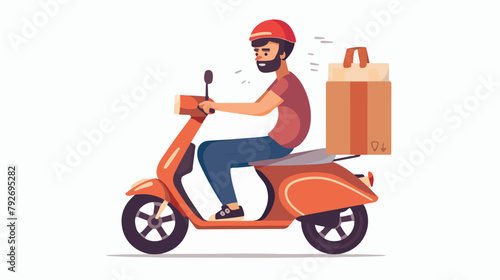Delivery courier on a motorized scooter isolated. vector © Tech