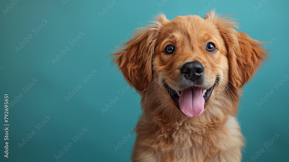 Fototapeta premium golden retriever puppy eating ice cream in studio