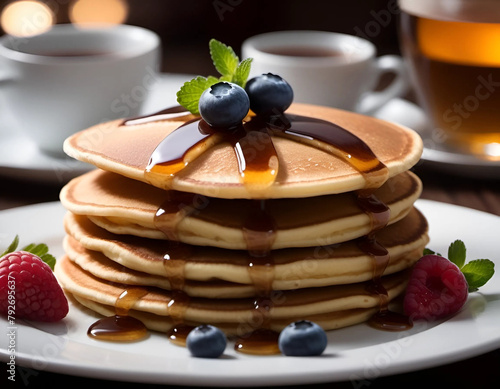 Stack of pancakes with blueberries 