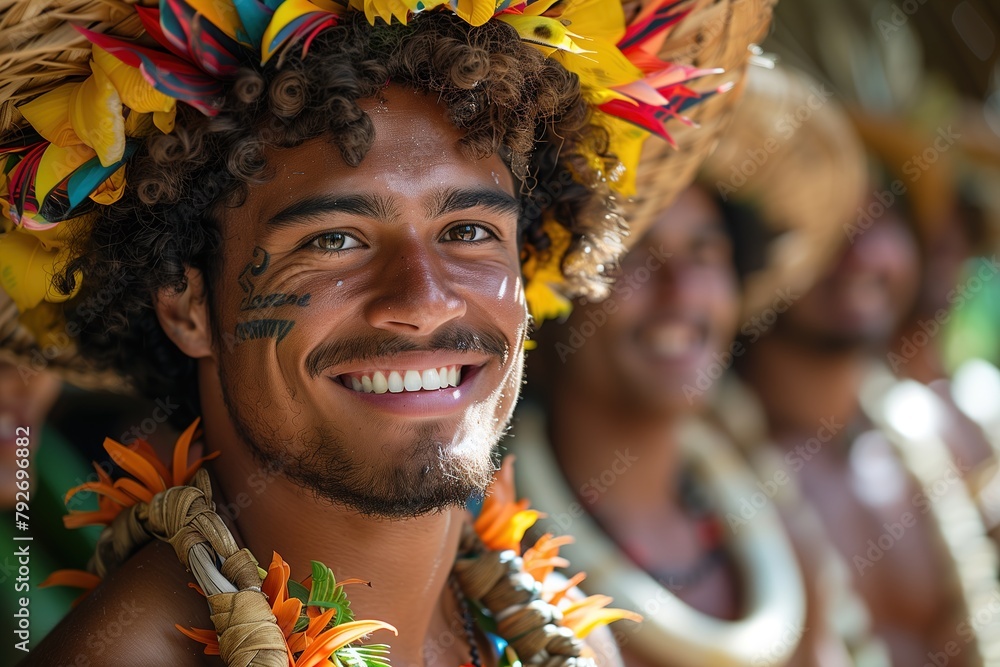 Group of Men With Painted Faces and Flowers Group of Men With Painted Faces and Flowers