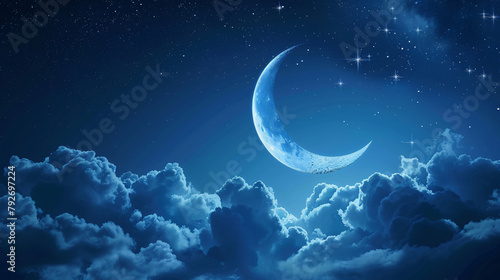 Ramadan Kareem background. Crescent moon and clouds