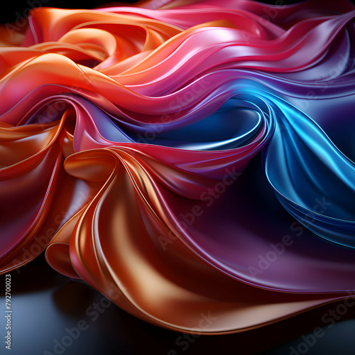 3D render of abstract wavy background with glossy silk material.