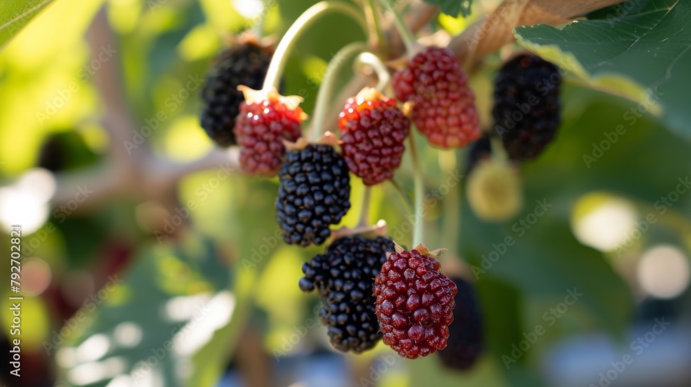 Black mulberry harvest on a branch in the garden, agribusiness business concept, organic healthy food and non-GMO fruits with copy space
Black mulberry harvest on a branch in the garden, agribusiness business concept, organic healthy food and non-GMO fruits with copy space