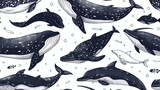 Elegant seamless pattern with different aquatic animal