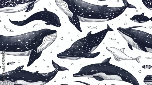 Elegant seamless pattern with different aquatic animal photo