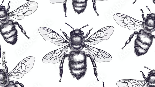 Elegant seamless pattern with honey bees hand drawn white © Tech