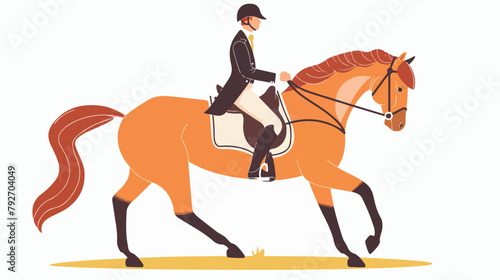 Equestrian riding horse. Happy horseback rider. © Tech