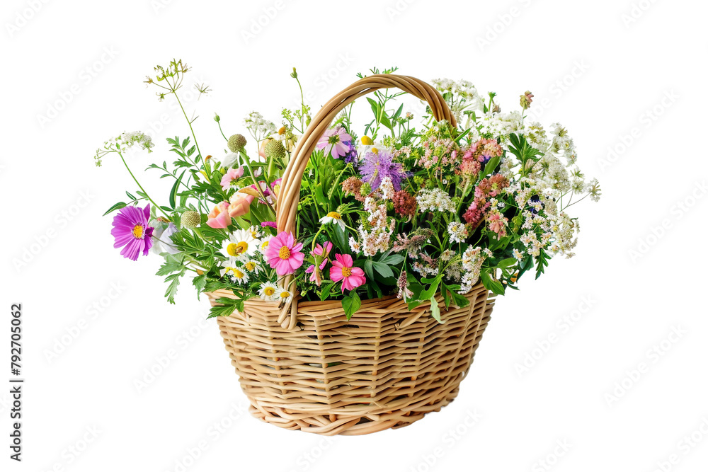 Wicker Basket Bouquet on Transparent Background
