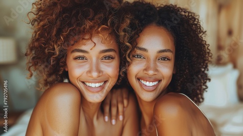 Two women are smiling and posing for a picture together, AI