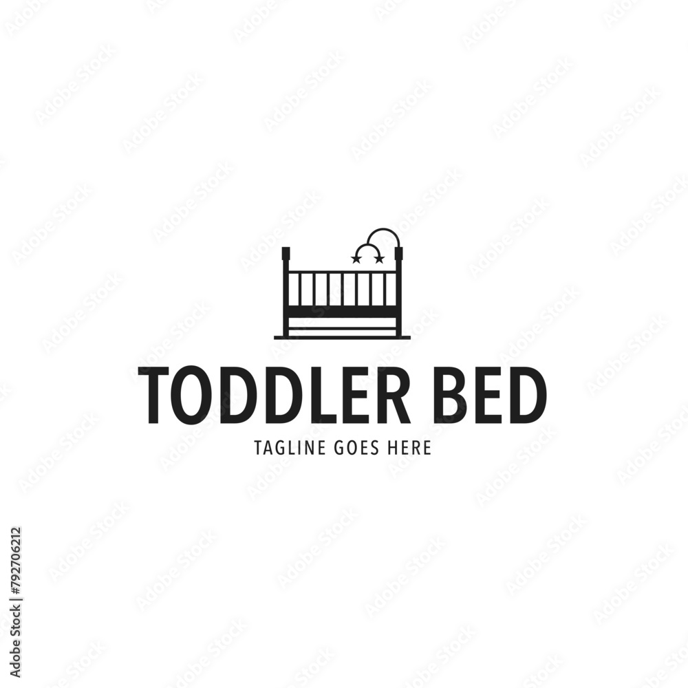 Crib logo design for newborn infant child kid or toddler sleeping bed illustration idea