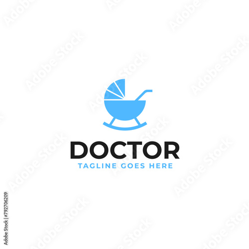 Crib logo design for newborn infant child kid or toddler sleeping bed illustration idea