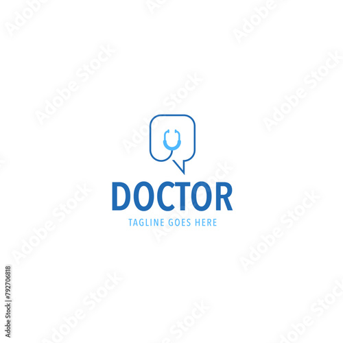 Doctor consult with stethoscope and chat logo design illustration idea