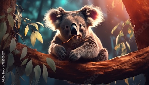A Leafy Feast: Koala Bear Munching on Tree Branches photo